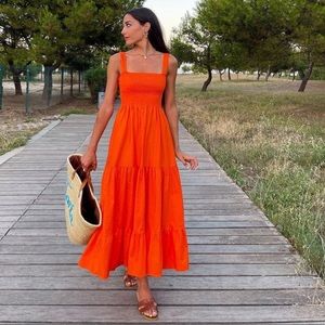 Zara Poplin Dress Orange